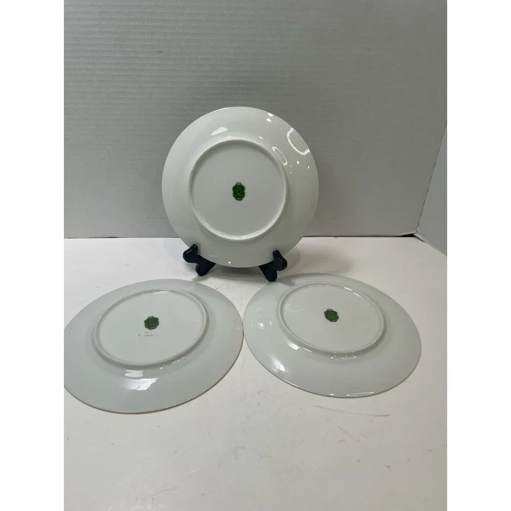 Vintage JKW Bavaria Germany Porcelain Set of 3 Fruit Design Plates Gold Rim